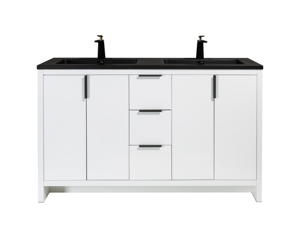 Evana 60″ Free Standing double Sink Vanity With A Black Integrated Sink