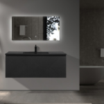 Alma-Moore 48 Inch Matte Black Wall Mount Vanity With A Integrated Black Sink