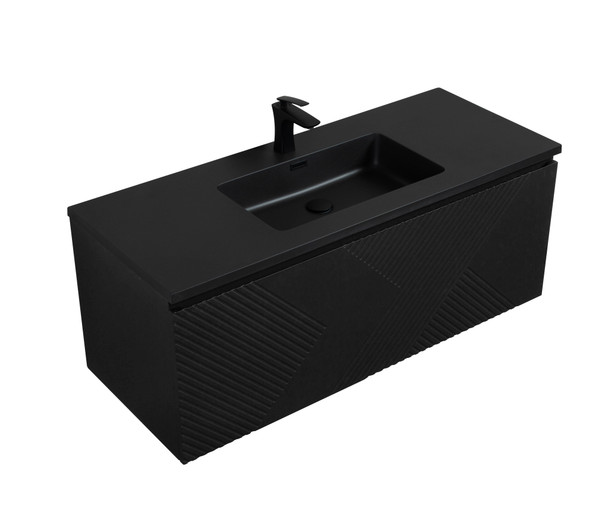Alma-Moore 48 Inch Matte Black Wall Mount Vanity With A Integrated Black Sink