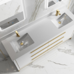 Alma Kathyia 72″ Double Sink Vanity ,White Stone top with porcelain sink ,Brush Gold Hardware