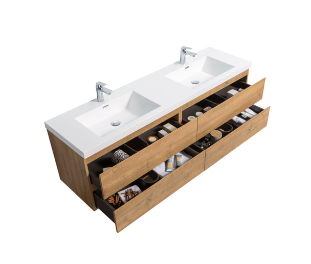 Alma-Pre 72″ Natual Oak Finish Mount Vanity With Integrated Sink