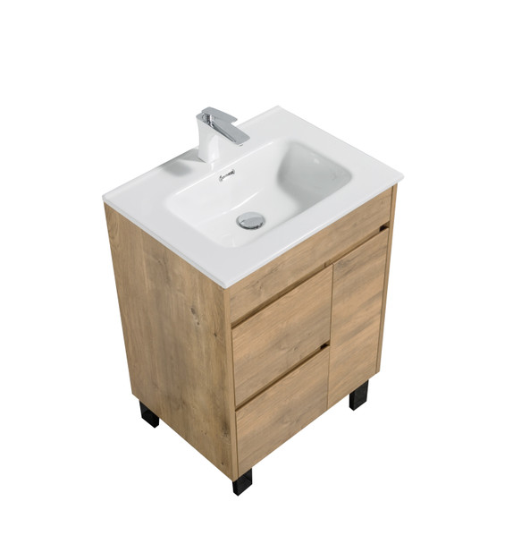 Alma Grace 24″ Natural Wood Finish Vanity With A Porcelain Sink