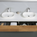 Alma Fiona 72″ Natural Wood Finish Wall Mount Vanity With Two Vessel Sinks