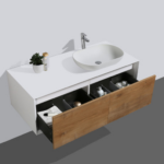Alma Fiona 48″ Natural Wood Finish Wall Mount Vanity With A Vessel Sink / Right Side Sink