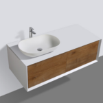 Alma Fiona 48″ Natural Wood Finish Wall Mount Vanity With A Vessel Sink / Left Side Sink