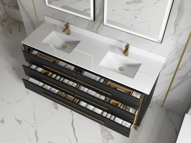Alma Barsalona 72″ Double sink Vanity Dawn grey Finish , Golden Brass Hardware