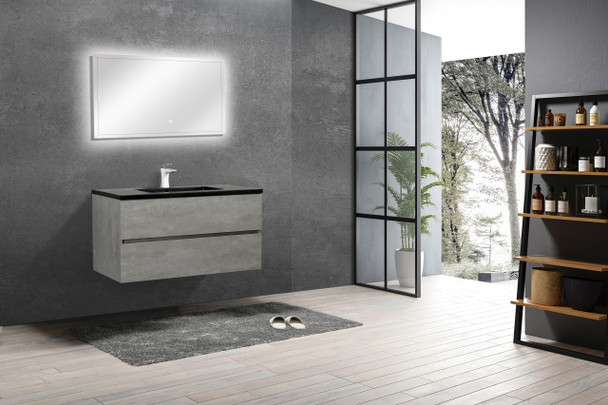 Alma-EDI 40″ Cement Gray Wall Mount Vanity With A Integrated Black Sink