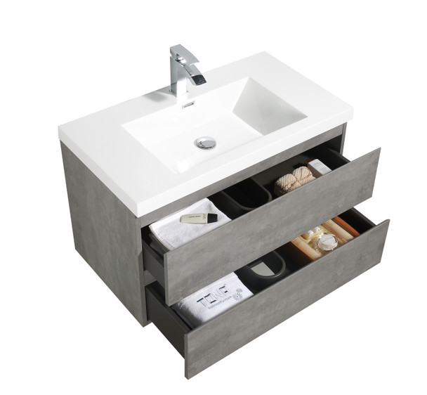 Alma – Pre 36″ Cement Gray Wall Mount Vanity With A integrated Sink
