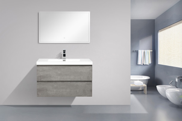 Alma – Pre 36″ Cement Gray Wall Mount Vanity With A integrated Sink