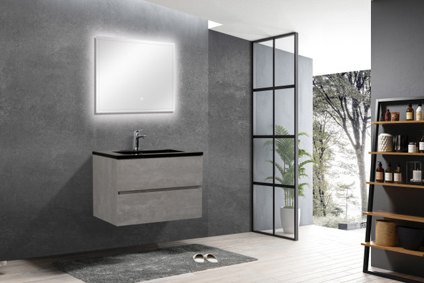Alma-EDI 30″ Cement Gray Wall Mount Vanity With A Integrated Black Sink