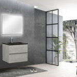 Alma-EDI 24″ Cement Gray Wall Mount Vanity With A Integrated Black Sink
