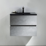 Alma-EDI 24″ Cement Gray Wall Mount Vanity With A Integrated Black Sink