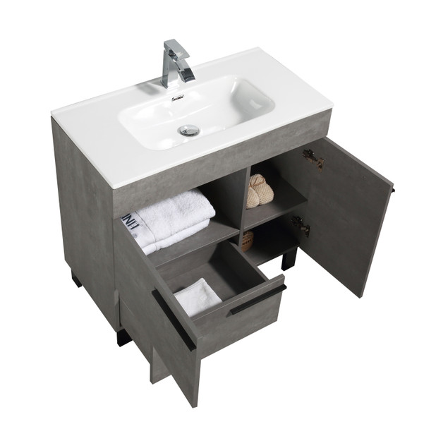 Alma Gill 36″ Cement Gray Vanity With A Porcelain Sink