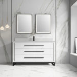 Alma Kathyia 60″ Single Sink Vanity ,White Stone top with porcelain sink ,Matt black Hardware