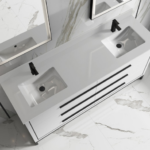 Alma Kathyia 72″ Double Sink Vanity ,White Stone top with porcelain sink ,Matt black Hardware