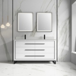 Alma Kathyia 60″ Double Sink Vanity ,White Stone top with porcelain sink ,Matt black Hardware