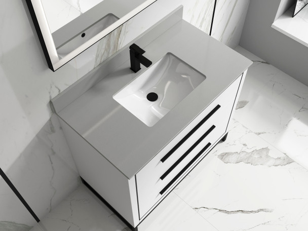 Alma Kathyia 40″ Free Standing Vanity ,White Stone top with porcelain sink ,Matt black Hardware