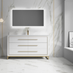Alma Kathyia 60″ Single Sink Vanity ,White Stone top with porcelain sink ,Brush Gold Hardware
