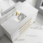 Alma Kathyia 60″ Single Sink Vanity ,White Stone top with porcelain sink ,Brush Gold Hardware
