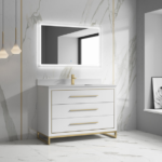 Alma Kathyia 48″ Free Standing Vanity ,White Stone Top With Porcelain sink ,Golden Brass Hardware