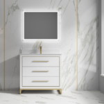 Alma Kathyia 36″ Free Standing Vanity ,White Stone Top With Porcelain sink ,Golden Brass Hardware
