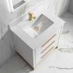 Alma Kathyia 30″ Free Standing Vanity ,White Stone Top With Porcelain sink ,Golden Brass Hardware