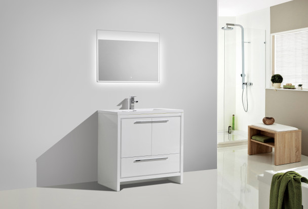 Alma Allier 36″ Gloss White Free Standing Vanity With A Integrated Sink