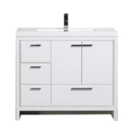 Alma Allier 42″ Gloss White Vanity With A Integrated Sink / Left Side Drawers