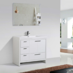 Alma Allier 42″ Gloss White Vanity With A Integrated Sink / Left Side Drawers