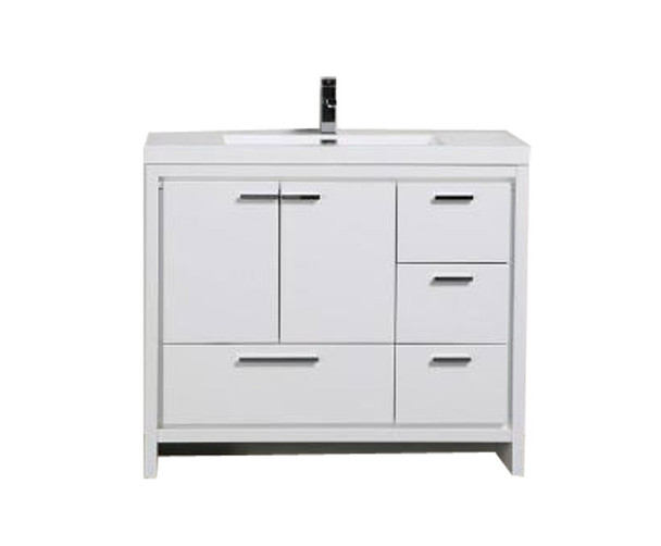 Alma Allier 42″ Gloss White Vanity With A Integrated Sink / Right Side Drawers