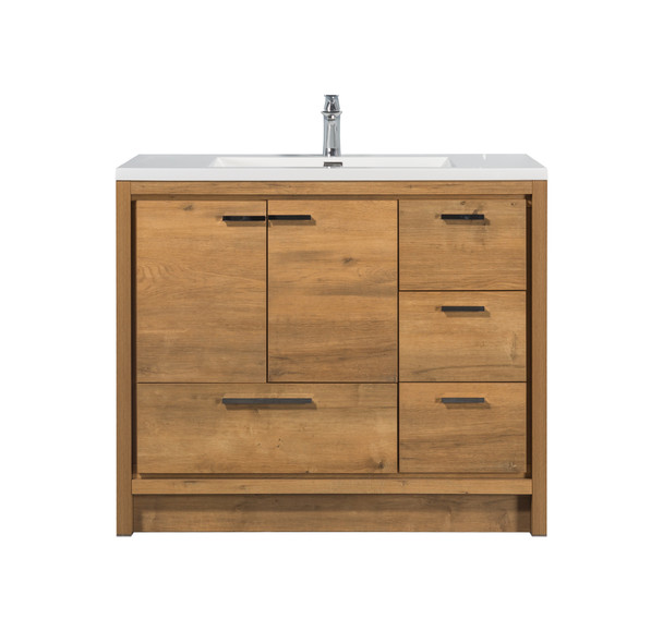 Alma Allier 42″ Natural Wood Finish With Integrated Sink / Right Side Drawers