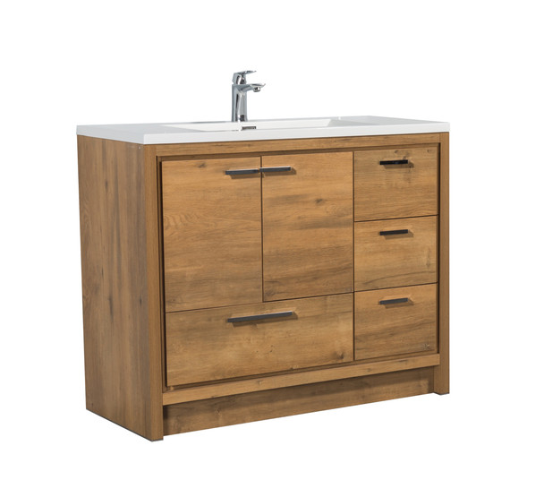 Alma Allier 42″ Natural Wood Finish With Integrated Sink / Right Side Drawers