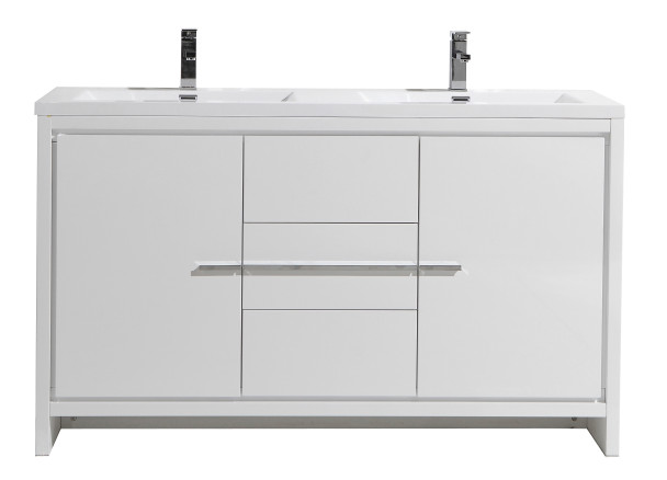 Alma Allier 60″ Gloss White Double Sink Vanity With A Integrated Sink