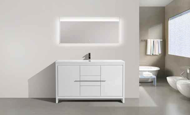 Alma-Allier 60″ Gloss White Single Sink Free Standing Vanity With Integrated Sink
