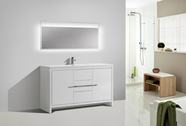 Alma-Allier 60″ Gloss White Single Sink Free Standing Vanity With Integrated Sink