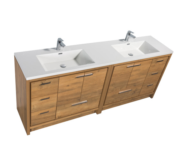 Alma-Allier 84″ Natural Oak Finish Vanity With A Integrated Sink
