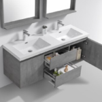 Alma Pre 60″ Cement Gray Wall Mount Double Sink Vanity With A Integrated Sink