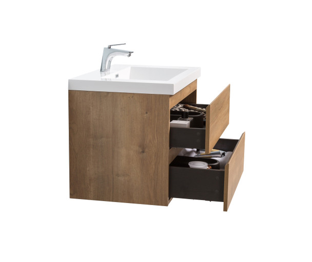 Alma-Pre 30″ Natural Oak Finish Wall Mounted Vanity With Integrated Sink