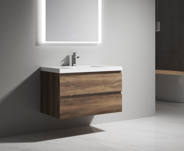 Alma-Pre 36″ Ebony Brown Wall Mounted Vanity With Integrated Sink