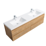 Alma-Pre 84″ Natural Oak Wall Mount Vanity wiht A intergrated white Sink