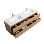 Alma-Pre 84″ Natural Oak Wall Mount Vanity wiht A intergrated white Sink