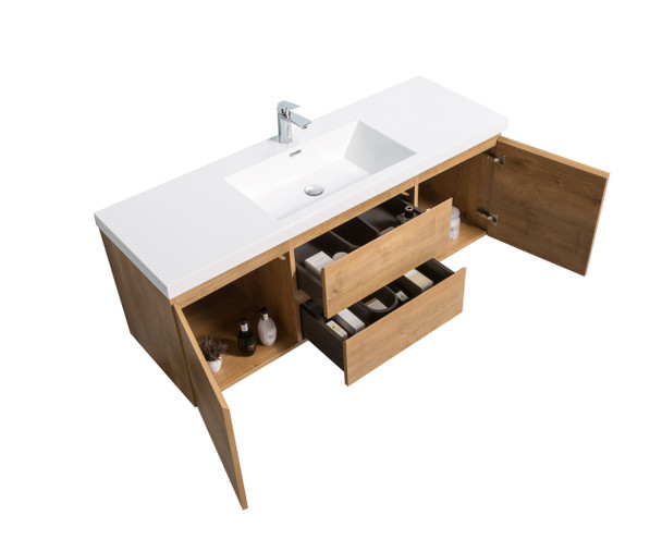 Alma-Pre 60″ Natural Oak Single Sink Mounted Vanity With Integrated Sink
