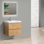 Alma -Pre 24″ Natural Oak Wall Mount Vanity With A Integrated Sink