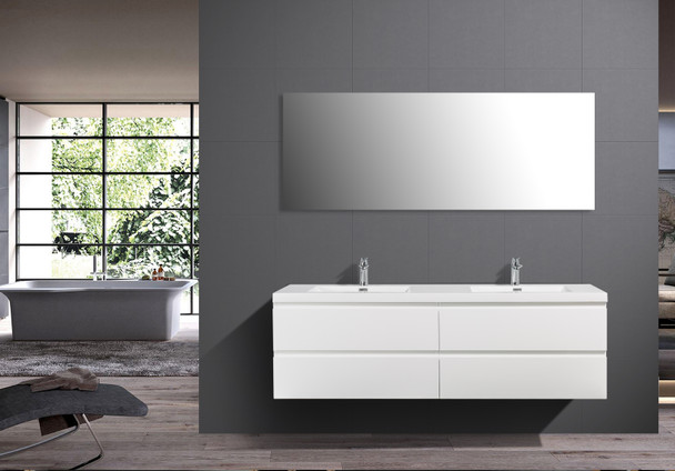 Alma-Pre 84″ Gloss White Wall Mount Vanity With A Integrated Sink