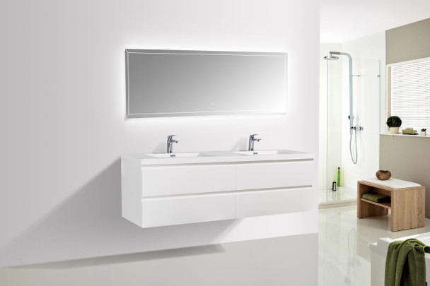 Alma-Pre 84″ Gloss White Wall Mount Vanity With A Integrated Sink