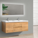Alma Pre 60″ Natural Oak Double Sink Wall Mount Vanity With A Integrated Sink