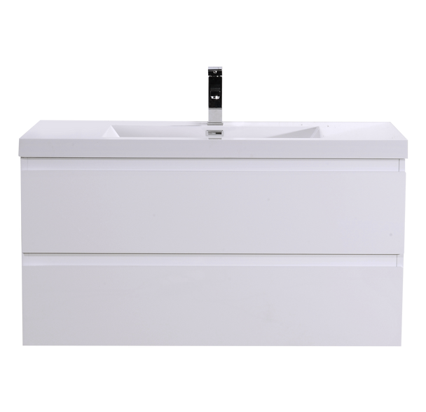 Alma-Pre 42″ Gloss White Wall Mount Vanity With A Integrated Sink