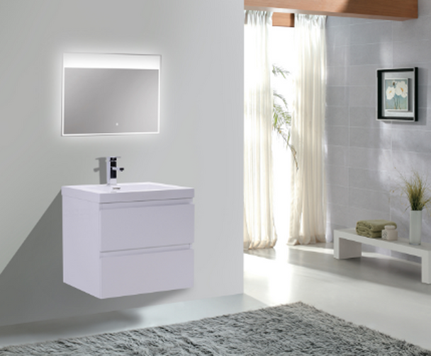 Alma-Pre 24″ Gloss White Wall Mount Vanity With A Integrated Sink