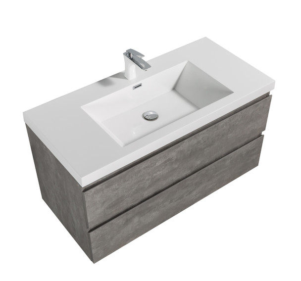 Alma -Pre 42″ Cement Gray Wall Mount Vanity With A Integrated Sink