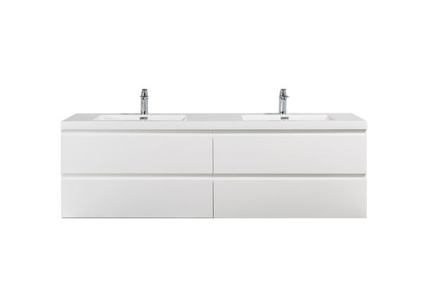 Alma-Pre 72″ Gloss White Wall Mount Vanity With A Integrated Sink